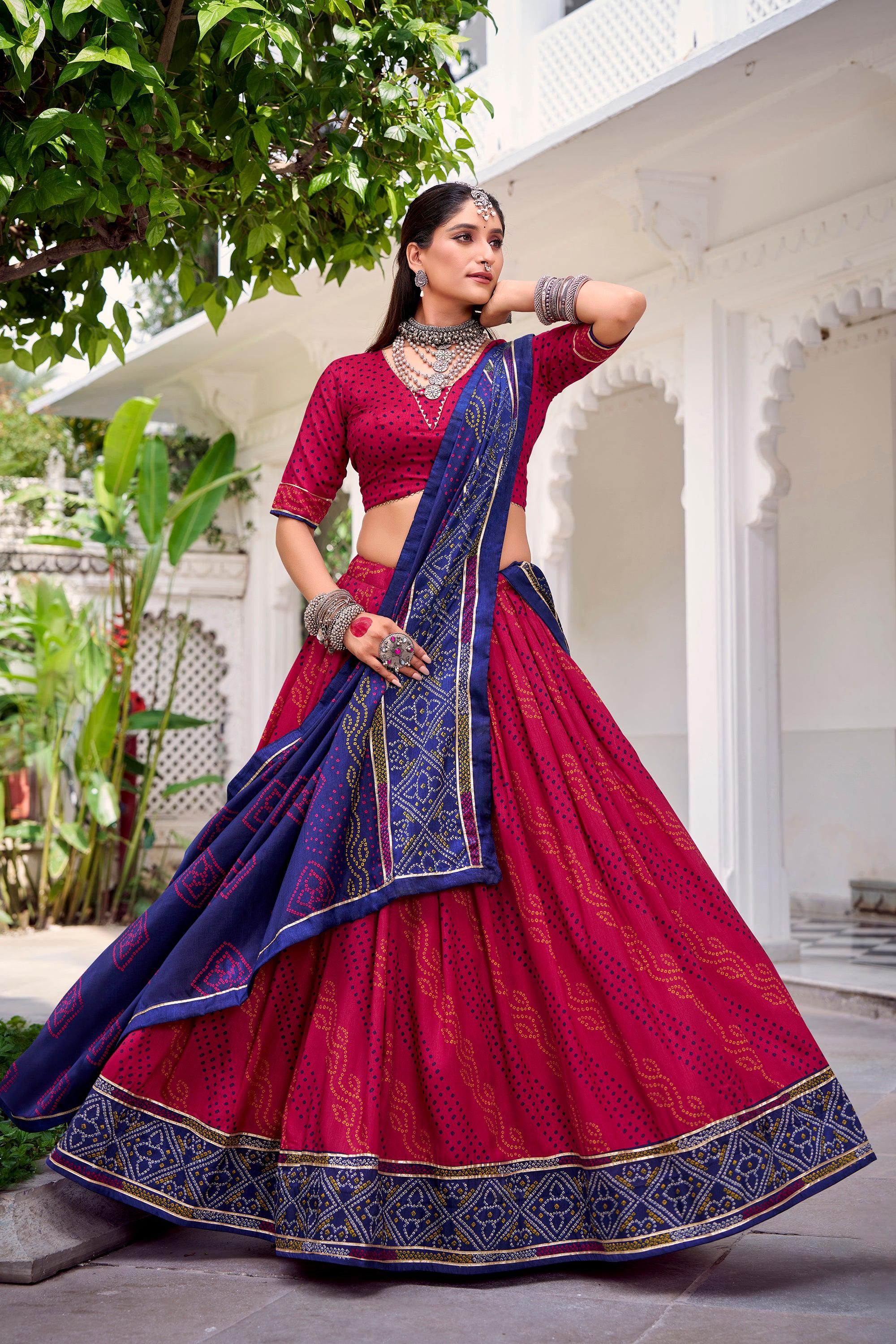 Lorenvalley Fashion Pink Tasar Silk Bandhej Print With Gotta Patti Lace Touch Up Lehenga Choli with Dupatta