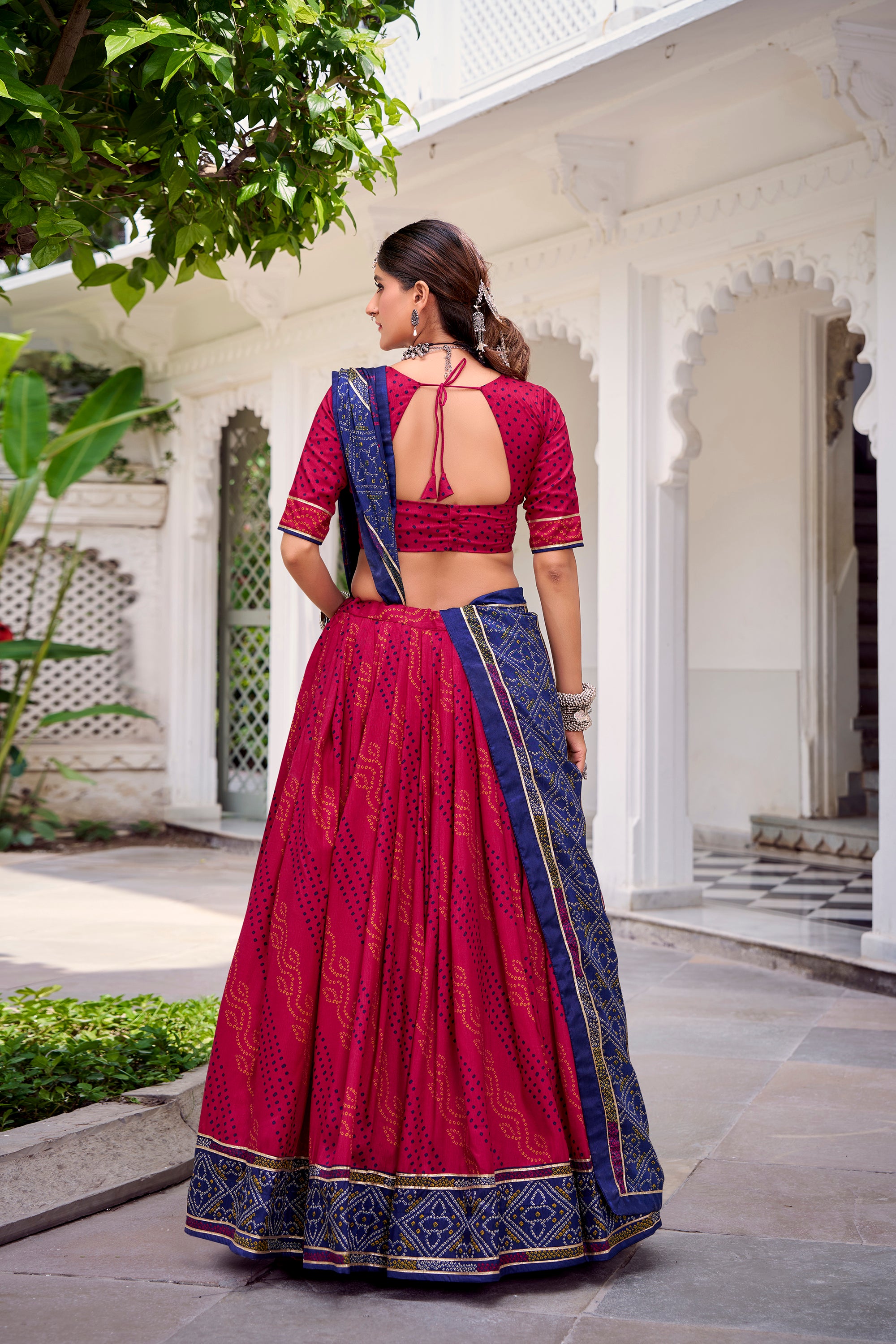 Lorenvalley Fashion Pink Tasar Silk Bandhej Print With Gotta Patti Lace Touch Up Lehenga Choli with Dupatta