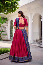 Thumbnail for Lorenvalley Fashion Pink Tasar Silk Bandhej Print With Gotta Patti Lace Touch Up Lehenga Choli with Dupatta