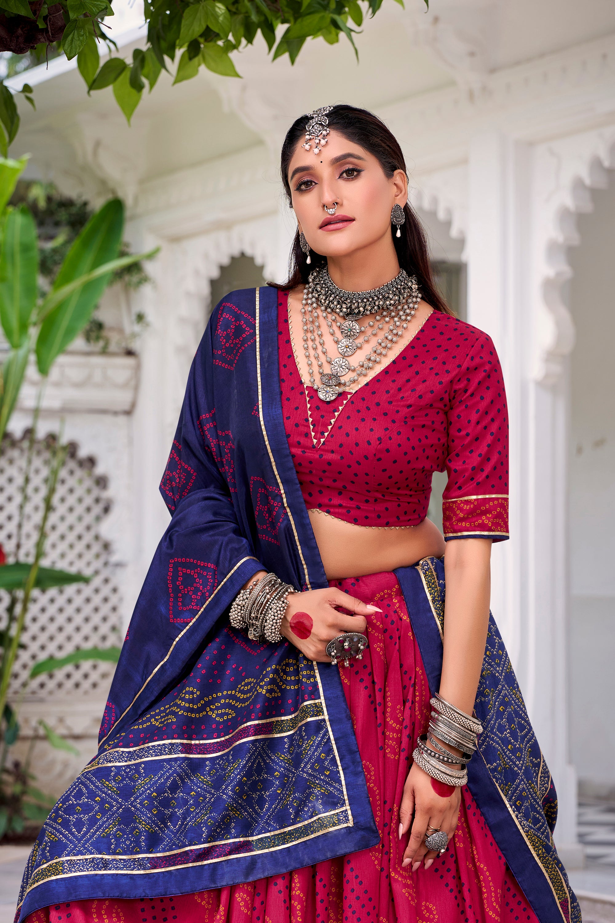 Lorenvalley Fashion Pink Tasar Silk Bandhej Print With Gotta Patti Lace Touch Up Lehenga Choli with Dupatta