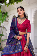 Thumbnail for Lorenvalley Fashion Pink Tasar Silk Bandhej Print With Gotta Patti Lace Touch Up Lehenga Choli with Dupatta