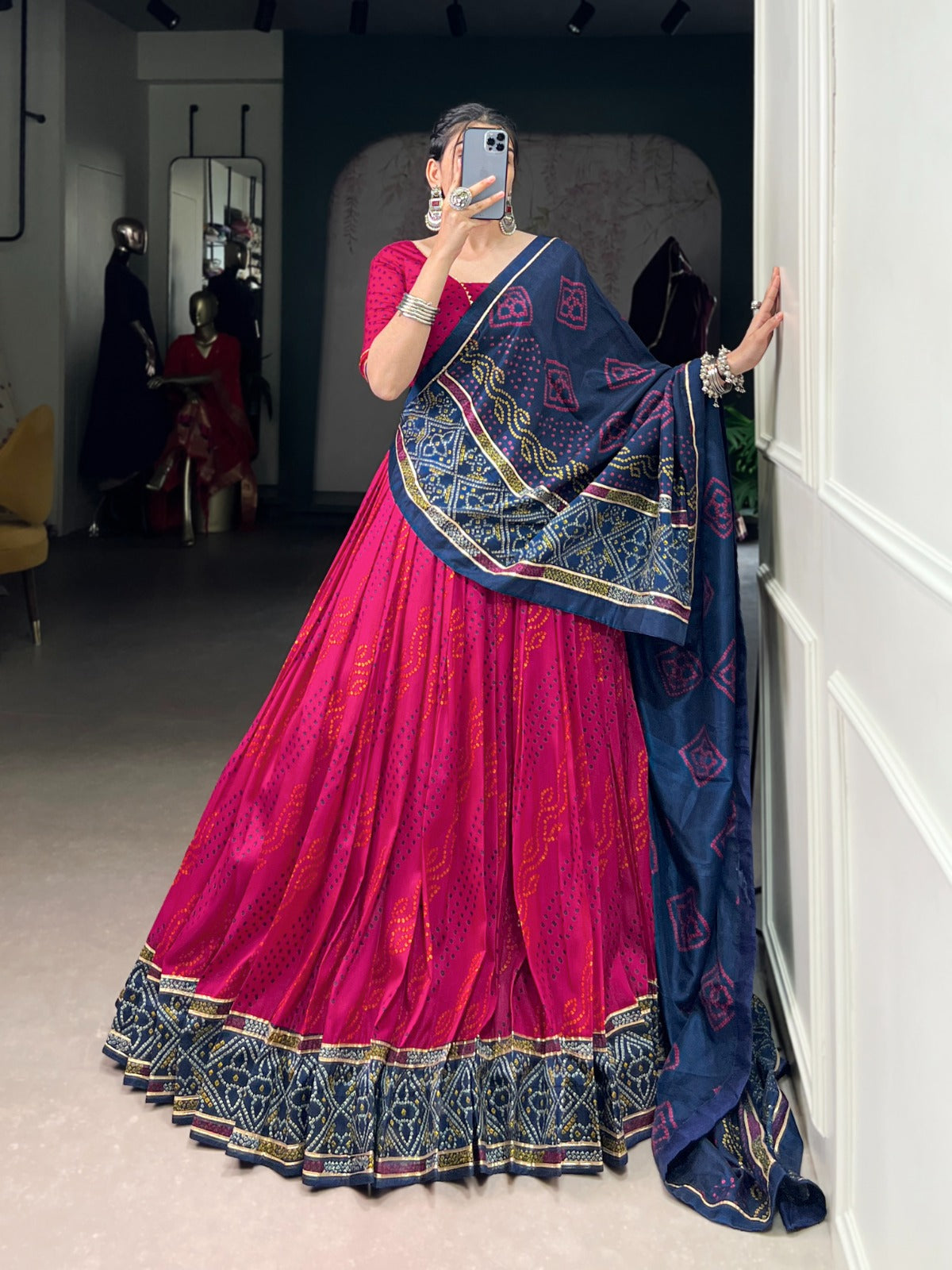 Lorenvalley Fashion Pink Tasar Silk Bandhej Print With Gotta Patti Lace Touch Up Lehenga Choli with Dupatta - Distacart