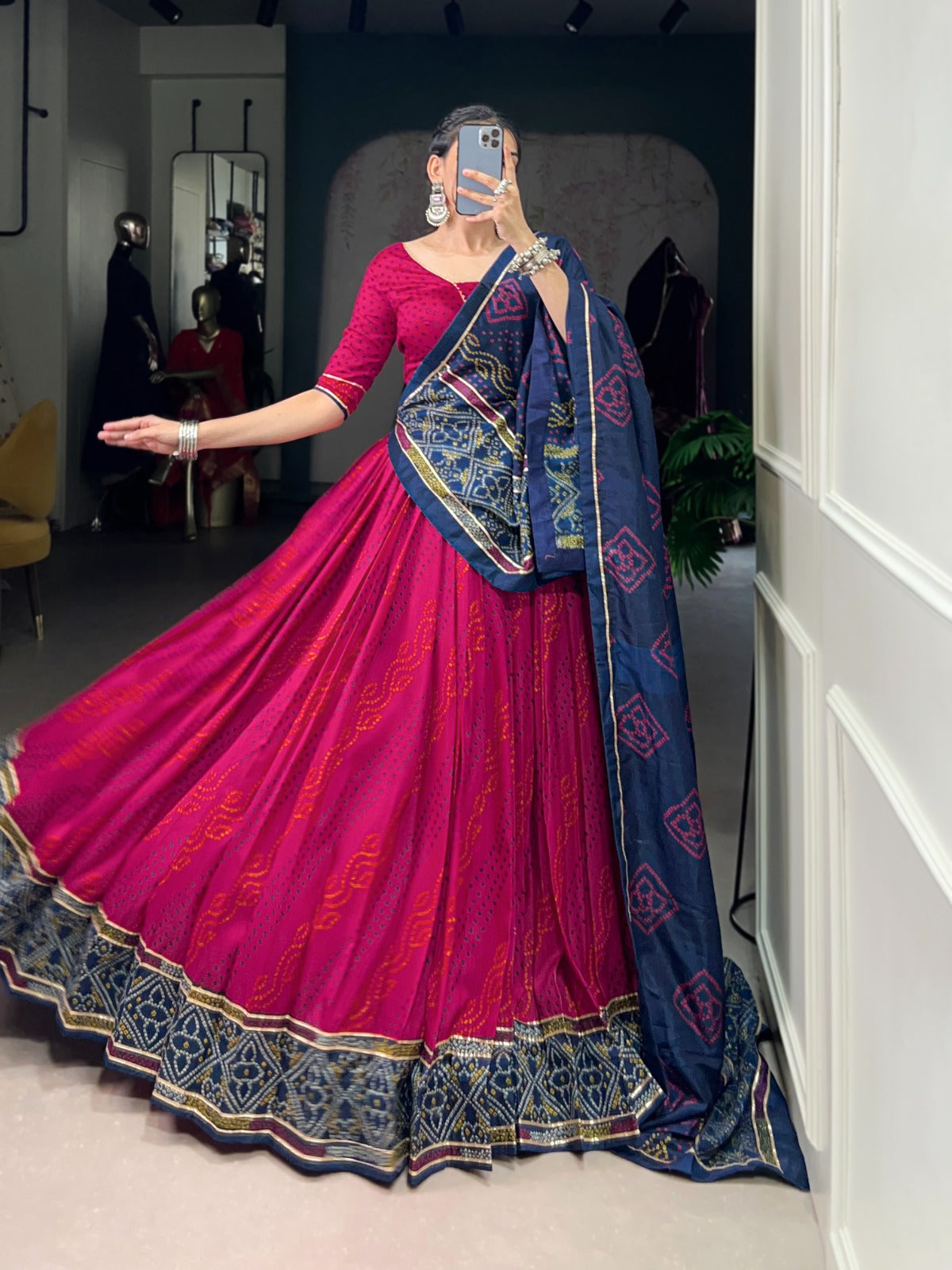 Lorenvalley Fashion Pink Tasar Silk Bandhej Print With Gotta Patti Lace Touch Up Lehenga Choli with Dupatta
