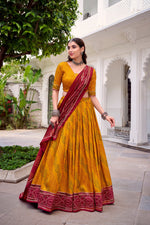 Thumbnail for Lorenvalley Fashion Yellow Tasar Silk Bandhej Print With Gotta Patti Lace Touch Up Lehenga Choli with Dupatta