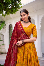Thumbnail for Lorenvalley Fashion Yellow Tasar Silk Bandhej Print With Gotta Patti Lace Touch Up Lehenga Choli with Dupatta