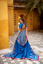 Thumbnail for Lorenvalley Fashion Blue Dola Silk Batik Print with Zari Weaving Work Lehenga Choli with Dupatta - Distacart
