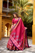 Thumbnail for Lorenvalley Fashion Gajari Dola Silk Batik Print with Zari Weaving Work Lehenga Choli with Dupatta - Distacart