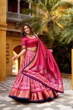 Thumbnail for Lorenvalley Fashion Gajari Dola Silk Batik Print with Zari Weaving Work Lehenga Choli with Dupatta - Distacart