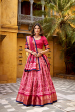 Thumbnail for Lorenvalley Fashion Gajari Dola Silk Batik Print with Zari Weaving Work Lehenga Choli with Dupatta - Distacart