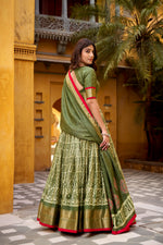 Thumbnail for Lorenvalley Fashion Mehendi Dola Silk Batik Print with Zari Weaving Work Lehenga Choli with Dupatta - Distacart