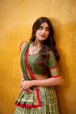 Thumbnail for Lorenvalley Fashion Mehendi Dola Silk Batik Print with Zari Weaving Work Lehenga Choli with Dupatta - Distacart