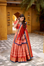 Thumbnail for Lorenvalley Fashion Rust Dola Silk Batik Print with Zari Weaving Work Lehenga Choli with Dupatta - Distacart