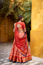 Thumbnail for Lorenvalley Fashion Rust Dola Silk Batik Print with Zari Weaving Work Lehenga Choli with Dupatta - Distacart