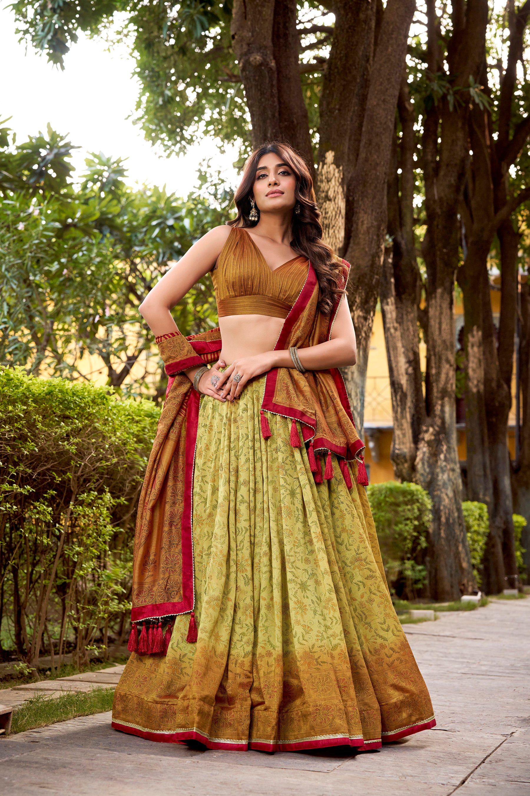Lorenvalley Fashion Multicolor Vichitra Silk Printed Lehenga Choli with Dupatta