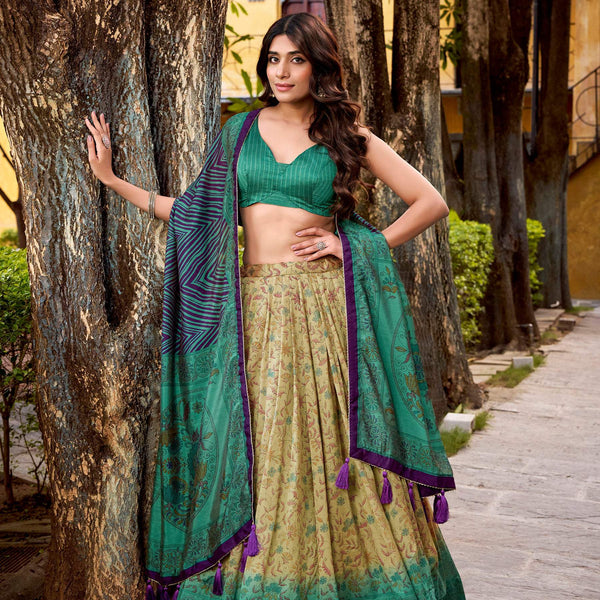 Lorenvalley Fashion Multicolor Vichitra Silk Printed Lehenga Choli with Dupatta - Distacart