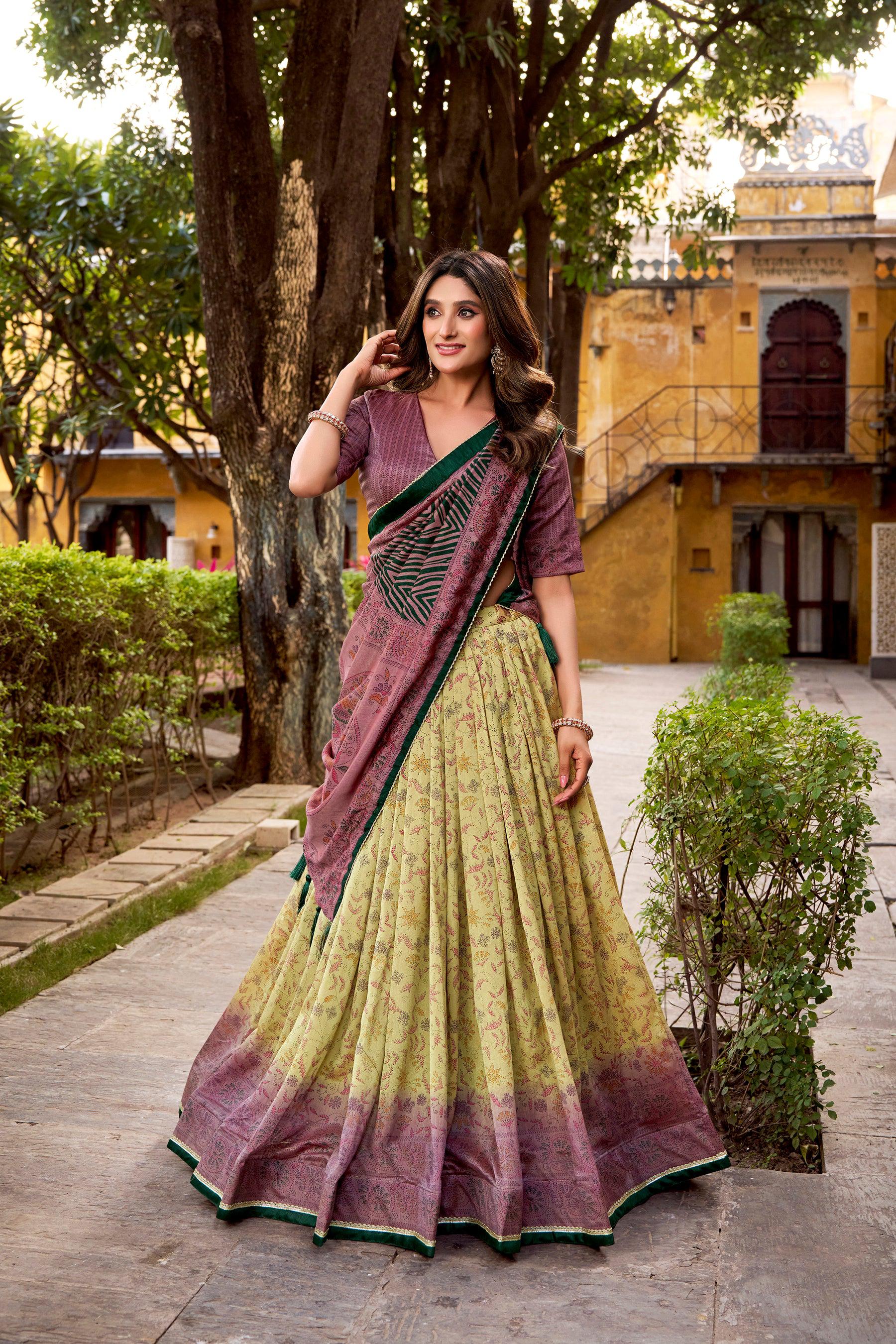 Lorenvalley Fashion Multicolor Vichitra Silk Printed Lehenga Choli with Dupatta