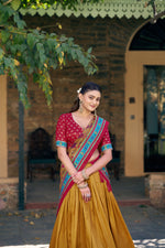 Thumbnail for Lorenvalley Fashion Mustard Tasar Silkprinted With Iconic Sparkle Lehenga Choli With Dupatta - Dista