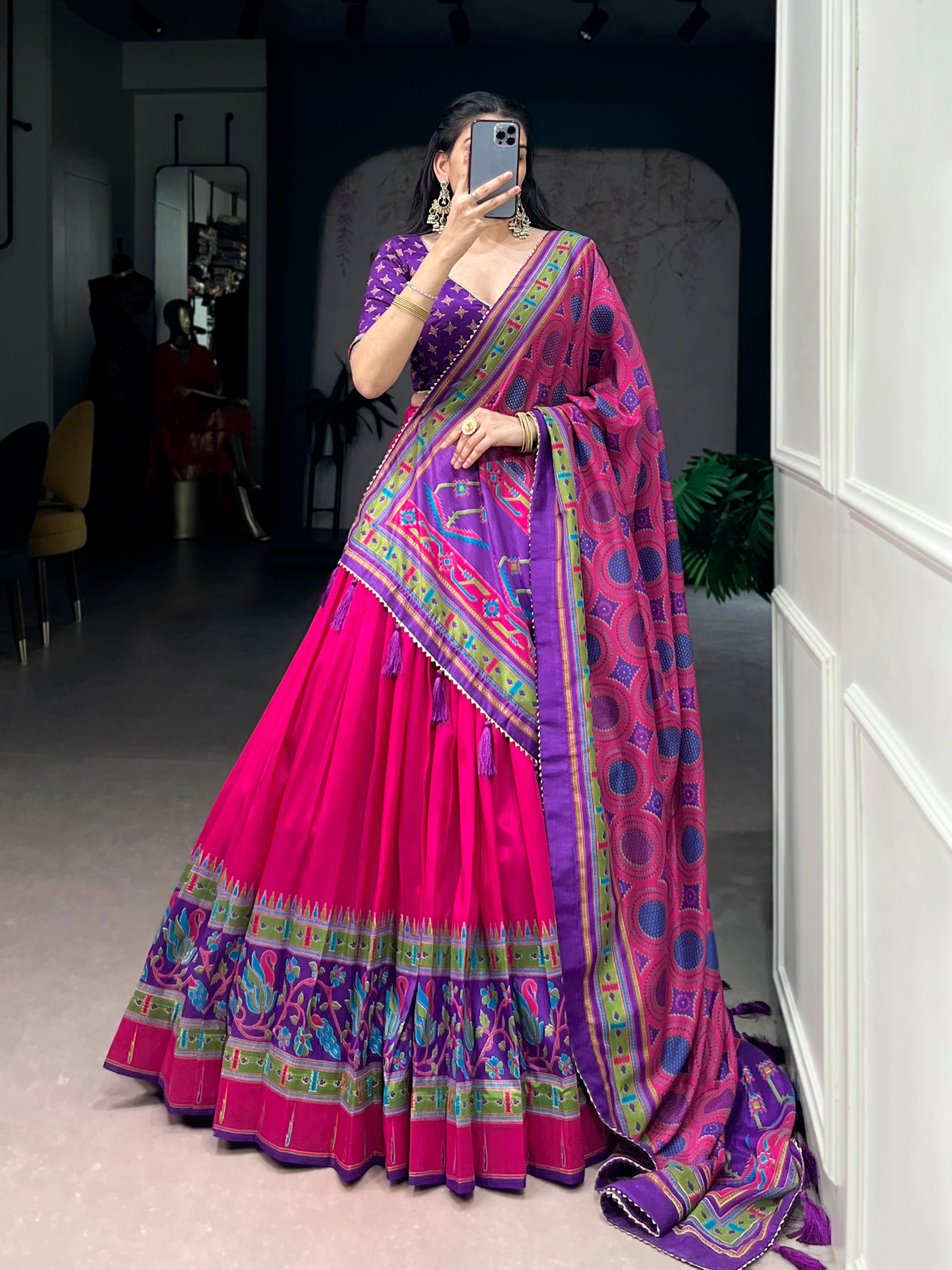 Lorenvalley Fashion Pink Tasar SilkPrinted with Iconic Sparkle Lehenga Choli with Dupatta - Dista