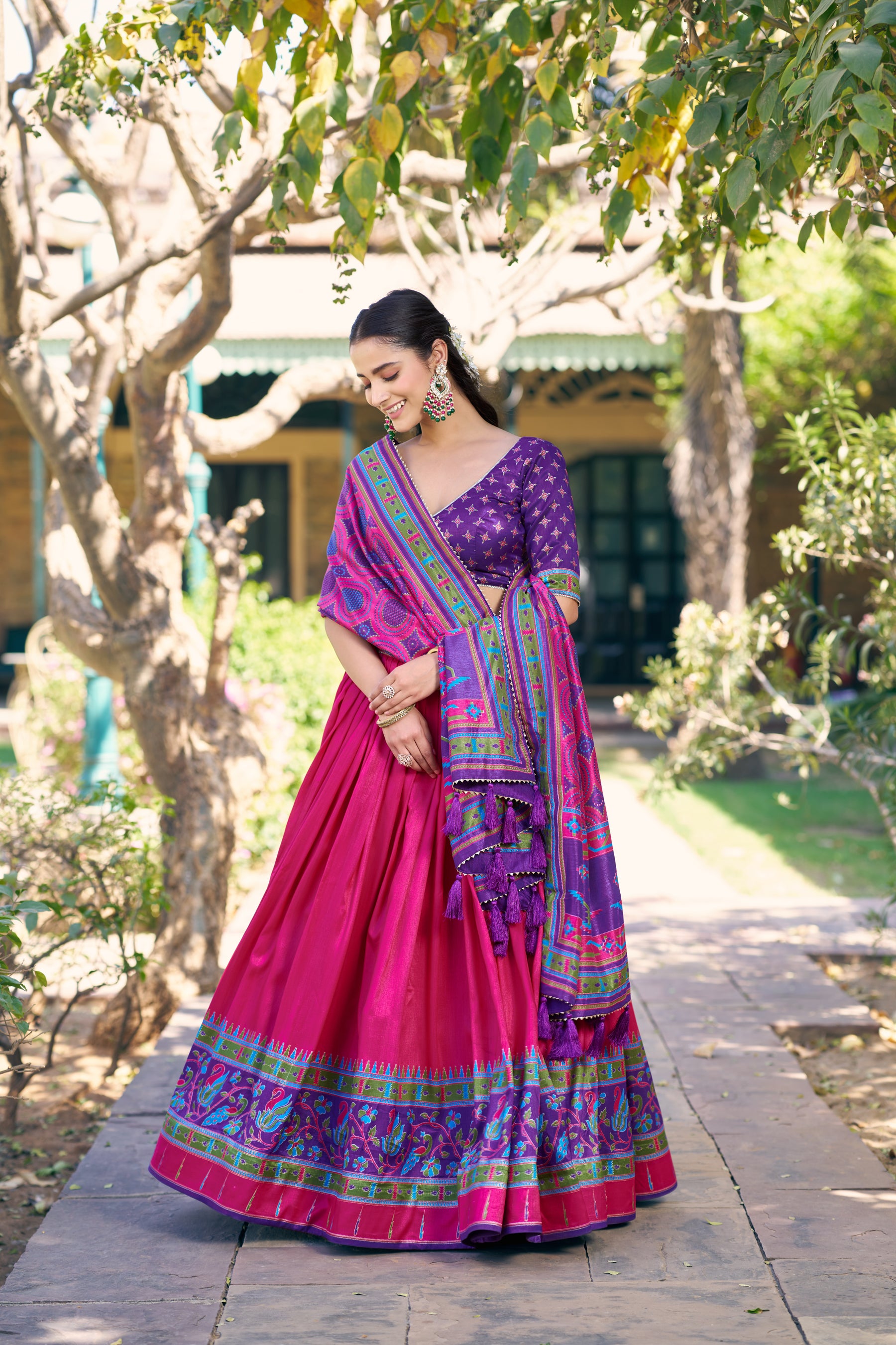 Lorenvalley Fashion Pink Tasar Silkprinted With Iconic Sparkle Lehenga Choli With Dupatta - Dista