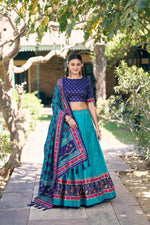 Thumbnail for Lorenvalley Fashion Skyblue Tasar Silkprinted With Iconic Sparkle Lehenga Choli With Dupatta - Dista