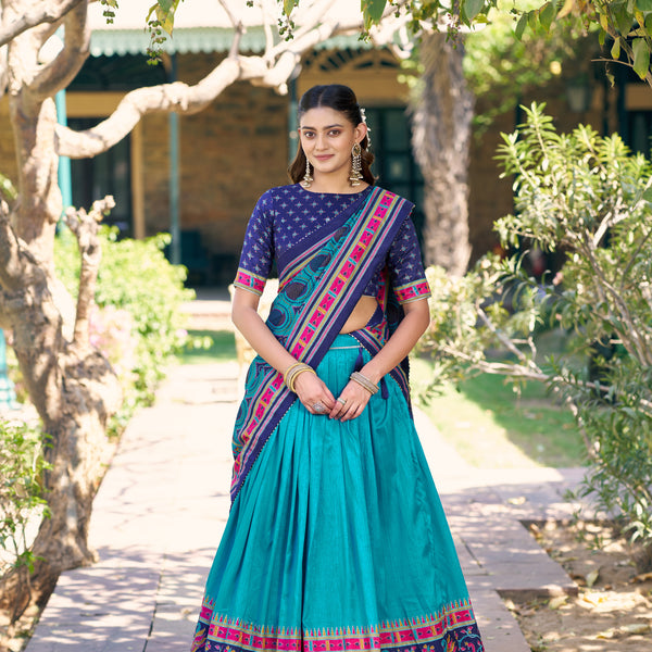 Lorenvalley Fashion Skyblue Tasar Silkprinted With Iconic Sparkle Lehenga Choli With Dupatta - Dista