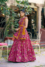 Thumbnail for Lorenvalley Fashion Pink Tasar Silk Gilded Motif Foil Printed Lehenga Choli with Dupatta - Dista