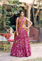 Thumbnail for Lorenvalley Fashion Pink Tasar Silk Gilded Motif Foil Printed Lehenga Choli with Dupatta - Dista