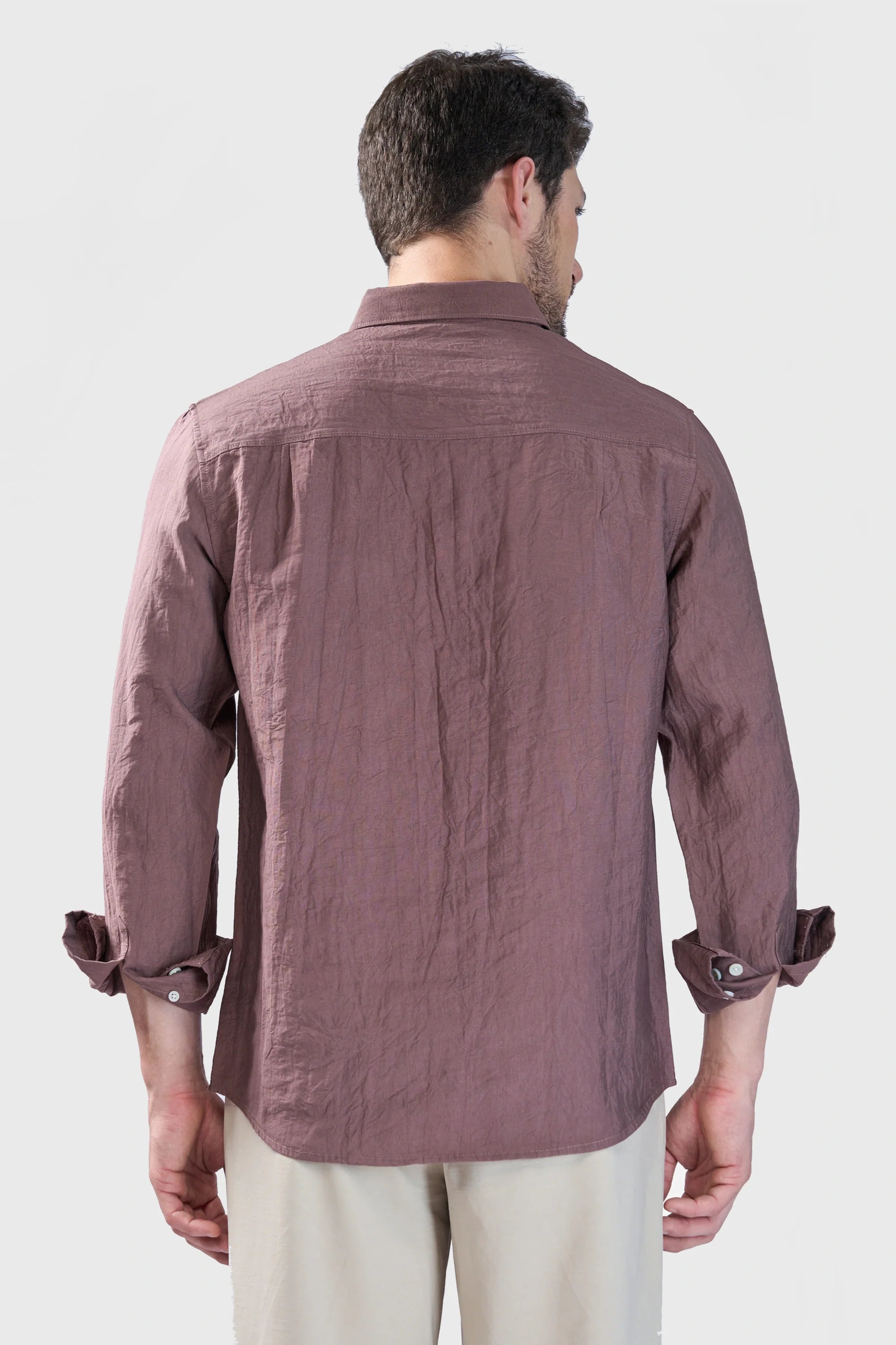 Xkind Brown Crush Wrinkled Look Regular Fit Shirt