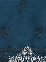Thumbnail for Anouk Blue Floral Embroidered Satin Saree - Distacart