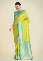 Thumbnail for Monjolika Fashion Banarasi Silk Parrot Green Color Weaving Designer Saree - Distacart