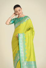 Thumbnail for Monjolika Fashion Banarasi Silk Parrot Green Color Weaving Designer Saree - Distacart