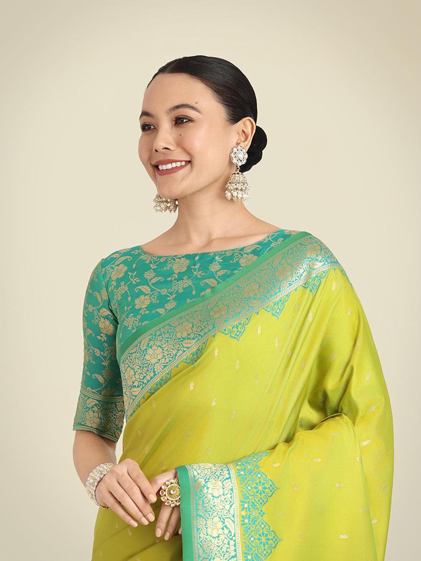 Monjolika Fashion Banarasi Silk Parrot Green Color Weaving Designer Saree - Distacart