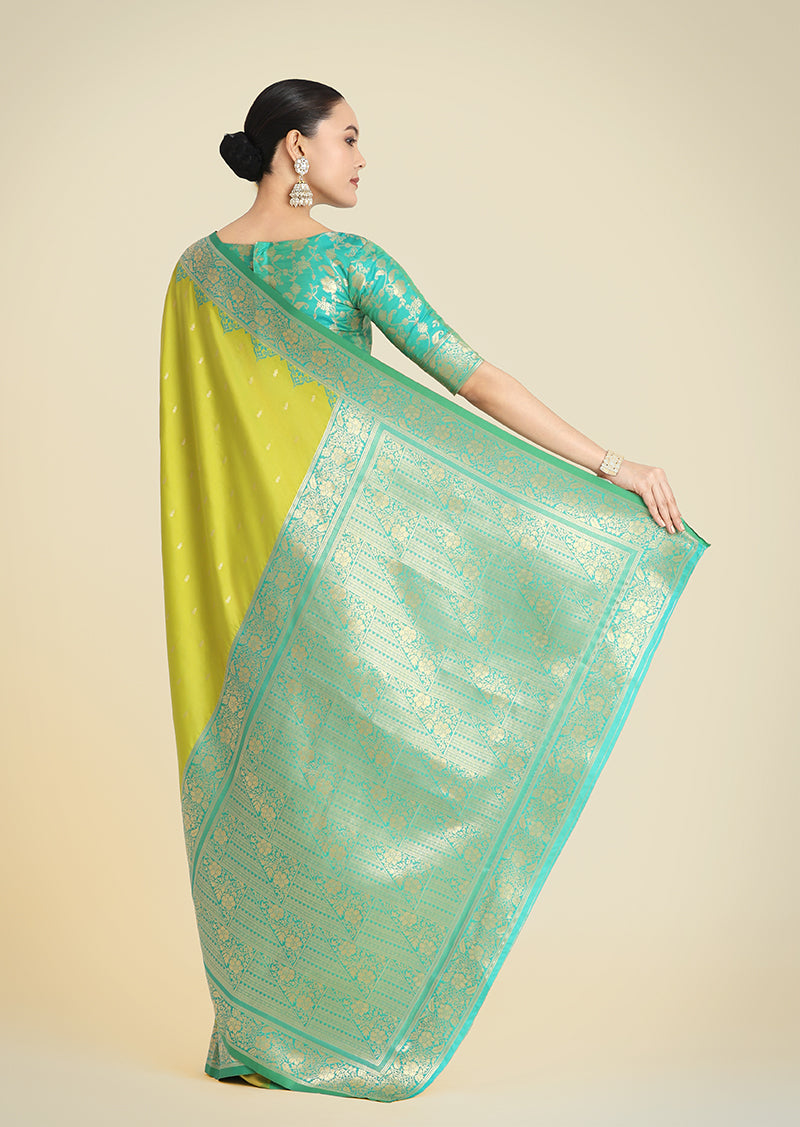 Monjolika Fashion Banarasi Silk Parrot Green Color Weaving Designer Saree - Distacart