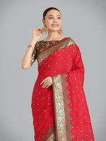 Thumbnail for Monjolika Fashion Banarasi Silk Red Color Weaving Designer Saree - Distacart
