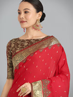 Thumbnail for Monjolika Fashion Banarasi Silk Red Color Weaving Designer Saree - Distacart