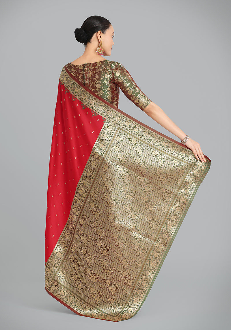 Monjolika Fashion Banarasi Silk Red Color Weaving Designer Saree - Distacart