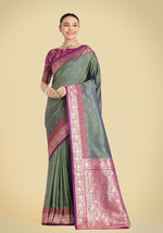 Thumbnail for Monjolika Fashion Banarasi Silk Olive Green Color Weaving Designer Saree - Distacart