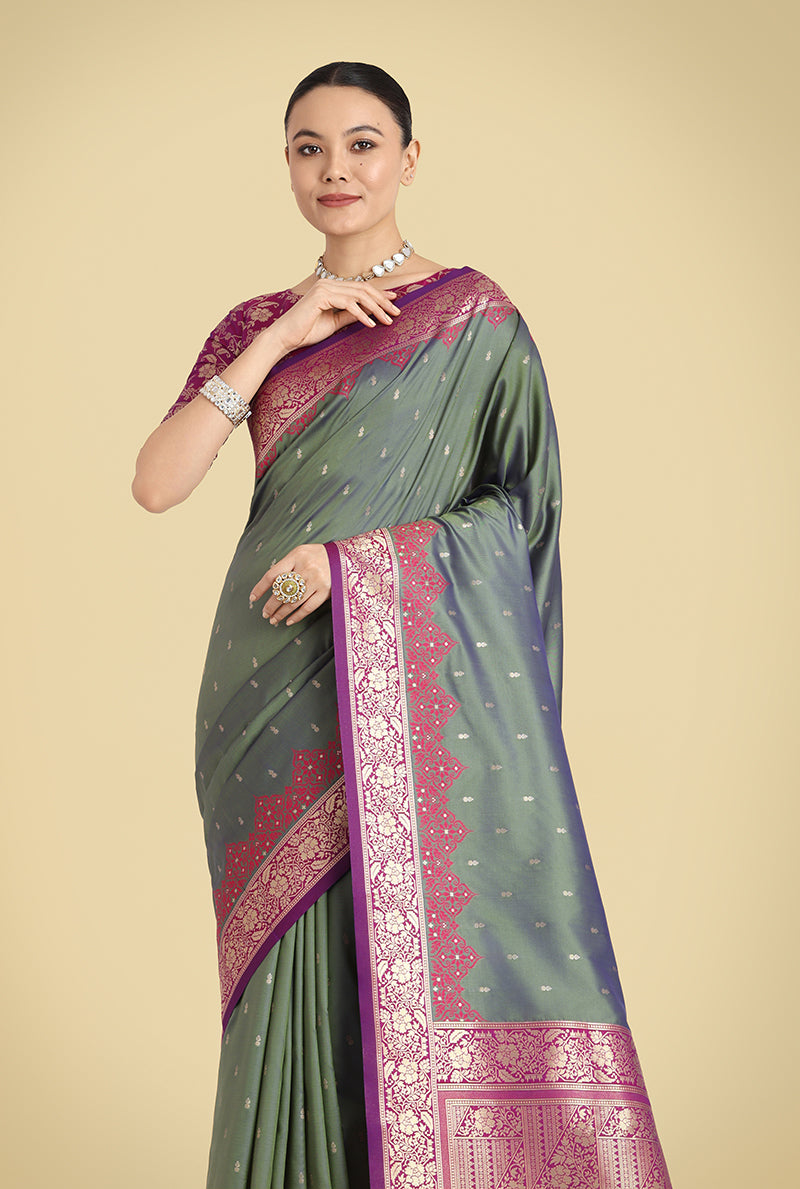 Monjolika Fashion Banarasi Silk Olive Green Color Weaving Designer Saree - Distacart