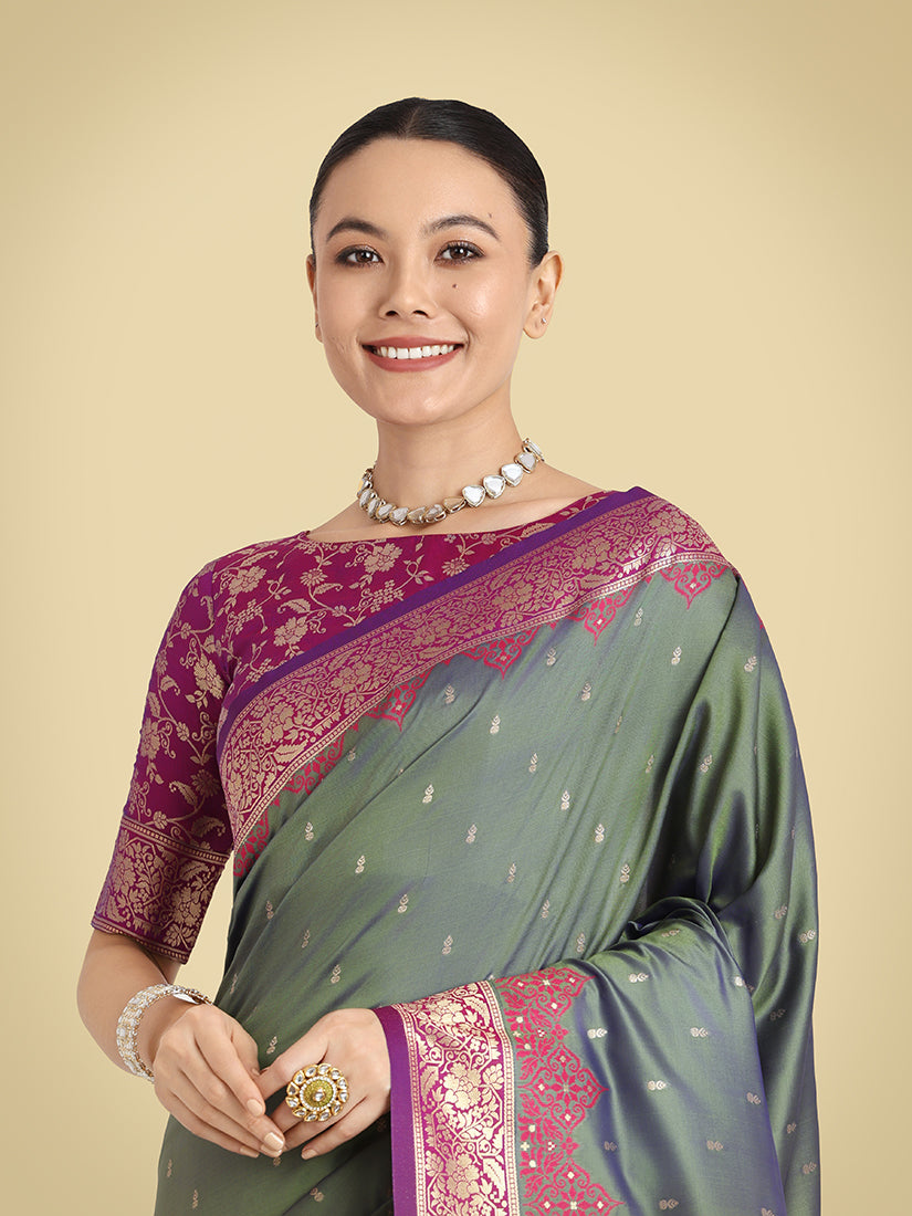 Monjolika Fashion Banarasi Silk Olive Green Color Weaving Designer Saree - Distacart