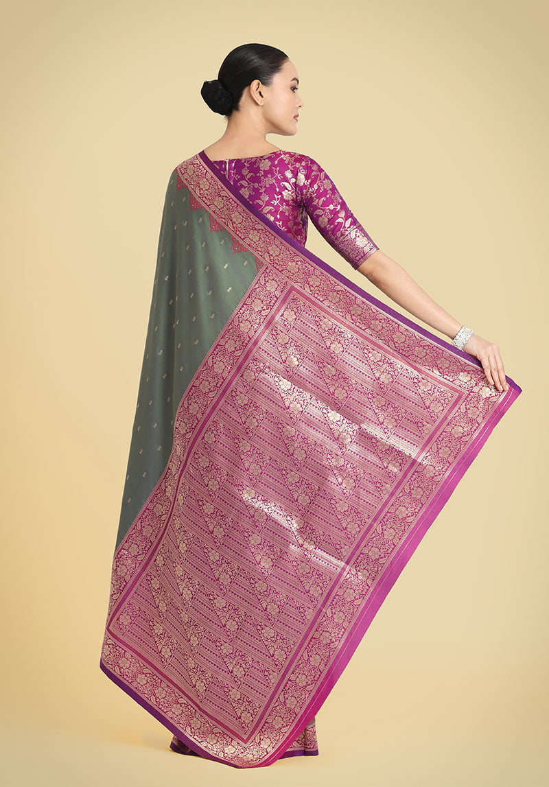 Monjolika Fashion Banarasi Silk Olive Green Color Weaving Designer Saree - Distacart