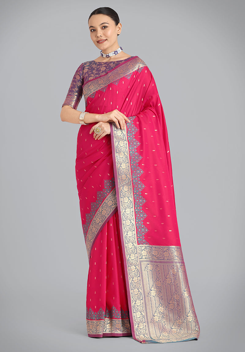 Monjolika Fashion Banarasi Silk Pink Color Weaving Designer Saree - Distacart