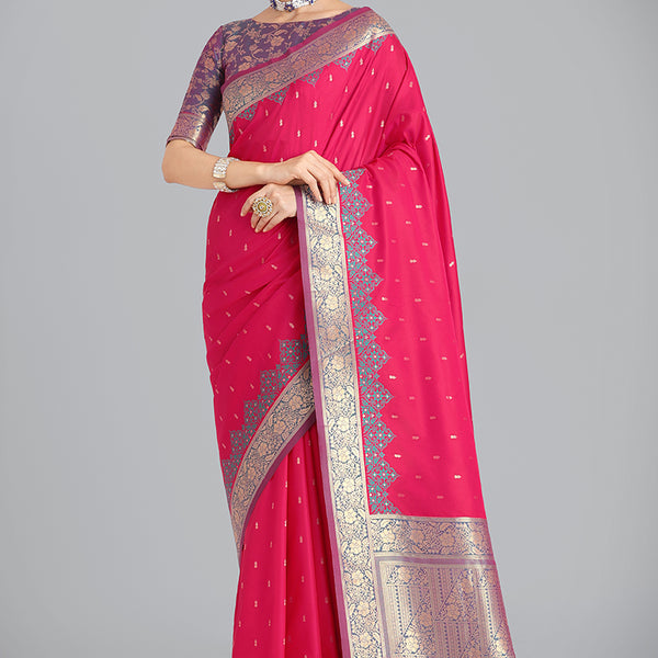 Monjolika Fashion Banarasi Silk Pink Color Weaving Designer Saree - Distacart