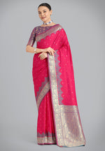 Thumbnail for Monjolika Fashion Banarasi Silk Pink Color Weaving Designer Saree - Distacart