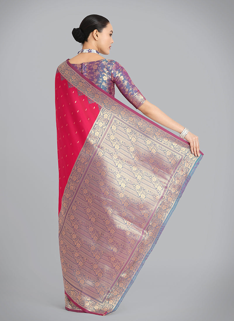 Monjolika Fashion Banarasi Silk Pink Color Weaving Designer Saree - Distacart