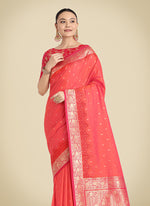 Thumbnail for Monjolika Fashion Banarasi Silk Coral Pink Color Weaving Designer Saree