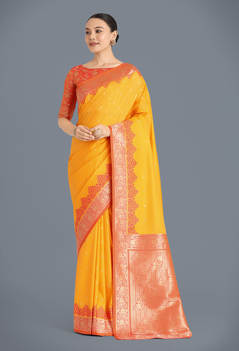 Monjolika Fashion Banarasi Silk Yellow Color Weaving Designer Saree - Distacart