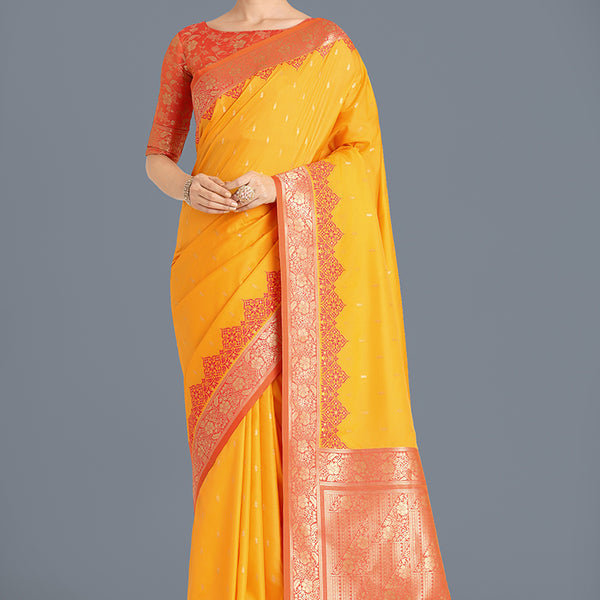 Monjolika Fashion Banarasi Silk Yellow Color Weaving Designer Saree - Distacart
