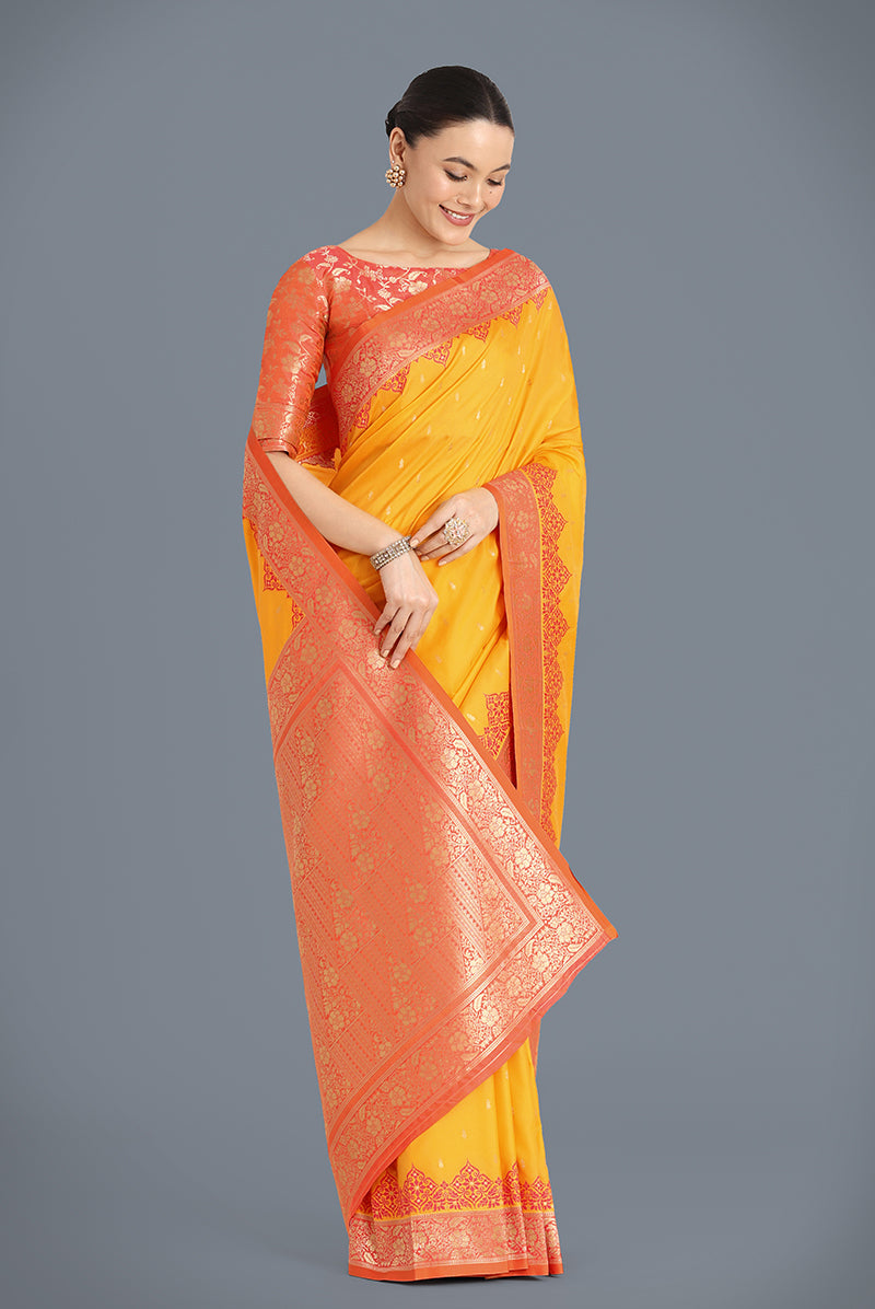 Monjolika Fashion Banarasi Silk Yellow Color Weaving Designer Saree - Distacart