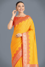 Thumbnail for Monjolika Fashion Banarasi Silk Yellow Color Weaving Designer Saree - Distacart