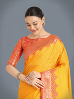 Thumbnail for Monjolika Fashion Banarasi Silk Yellow Color Weaving Designer Saree - Distacart